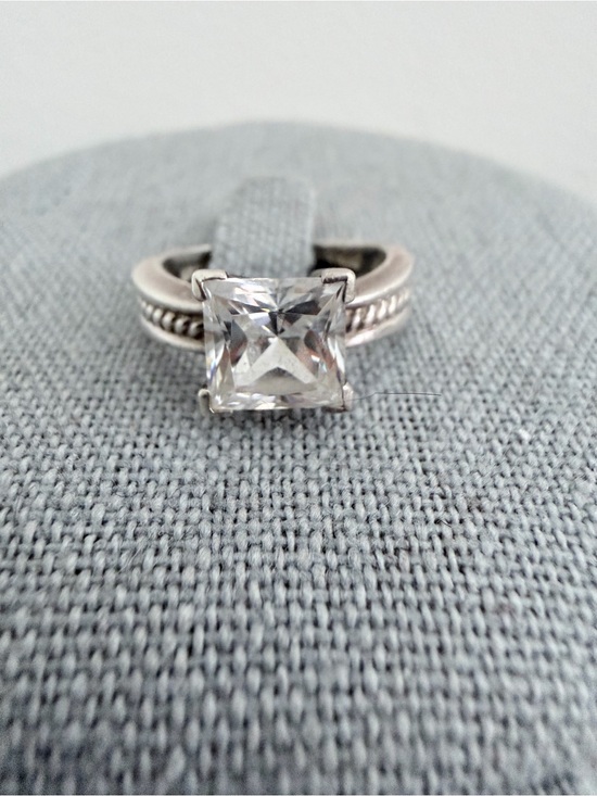 Jewelry - Sterling Silver Braid Ring with Square Radiant Cubic Zirconia CZ Stone Size 5.75